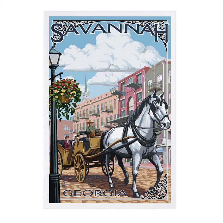 Lantern Press - Vendita all'ingrosso Cartoline - CARTOLINE PREMIUM Savannah, Georgia, cavallo e carrozza