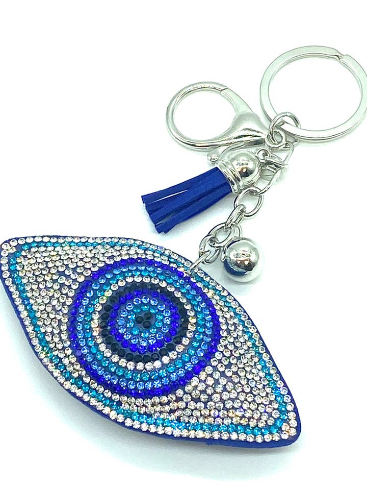Blue Evil Eye Puffy Sleutelhanger Portemonnee Charm Handtasaccessoire #1002 voor wholesale door Lucky Eye