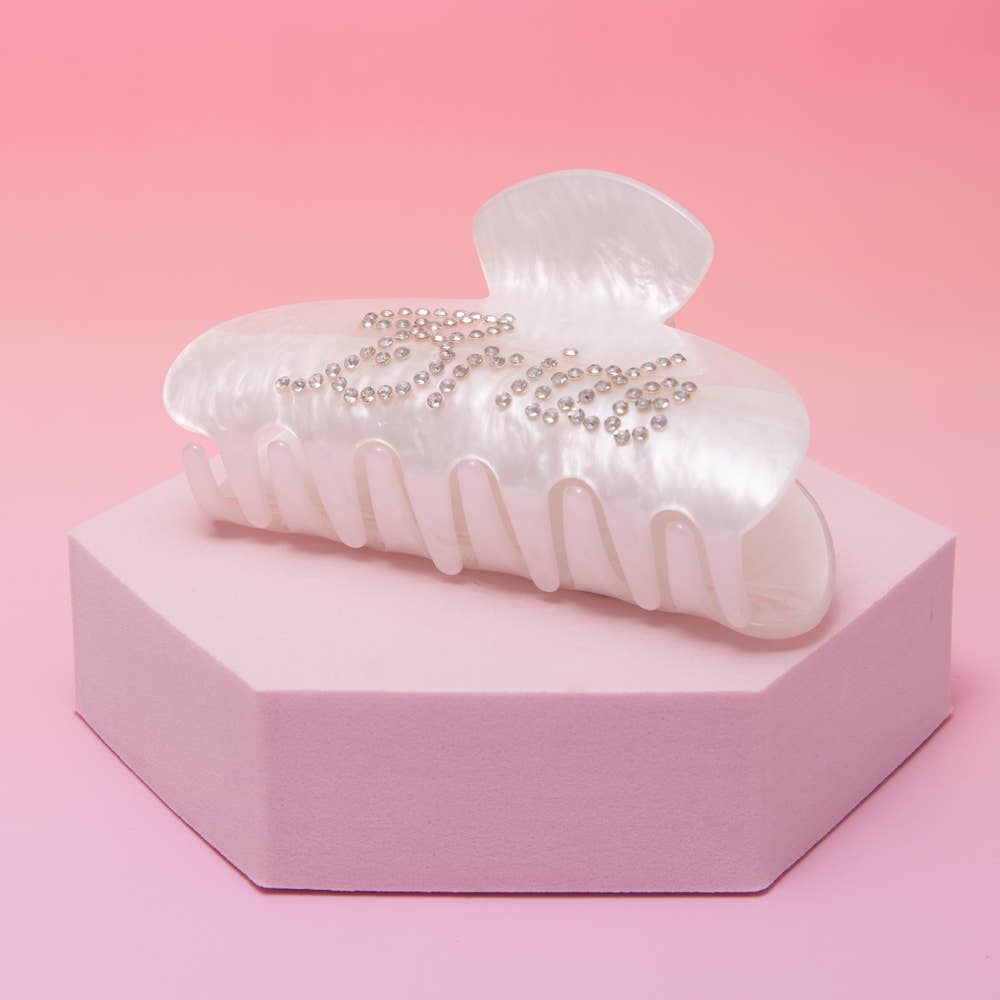 SP Sophia Collection - Wholesale Hair Clip - Women's - "Bride" Rhinestone Embellished White Pearlescent Hair Clip1