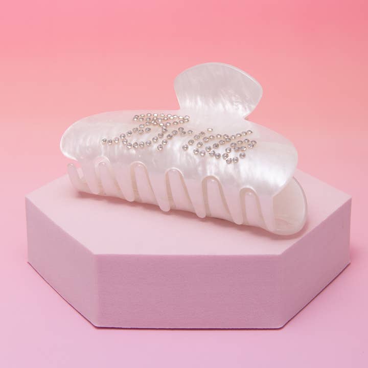 SP Sophia Collection - Wholesale Hair Clip - Women's - "Bride" Rhinestone Embellished White Pearlescent Hair Clip1