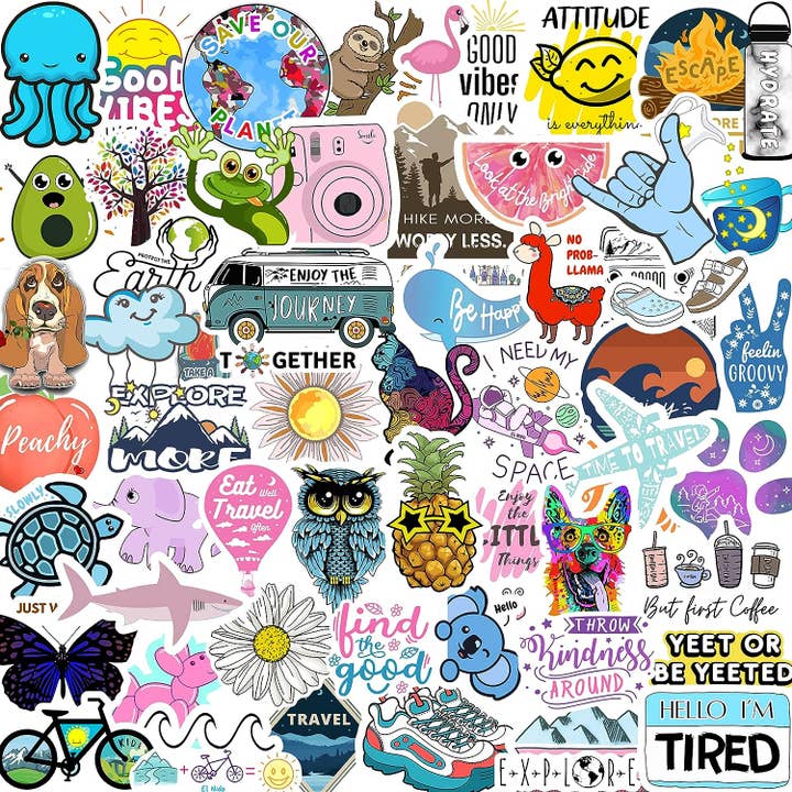 70 Stickers for Water Bottles Sticker Packs Cute Stickers for wholesale by EL NIDO DESIGN