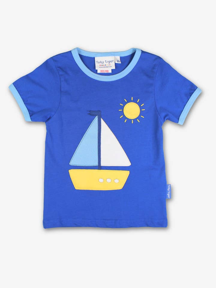 Toby Tiger - Wholesale T-Shirt - Kids - Organic St Ives Boat Applique Short Sleeved T-Shirt