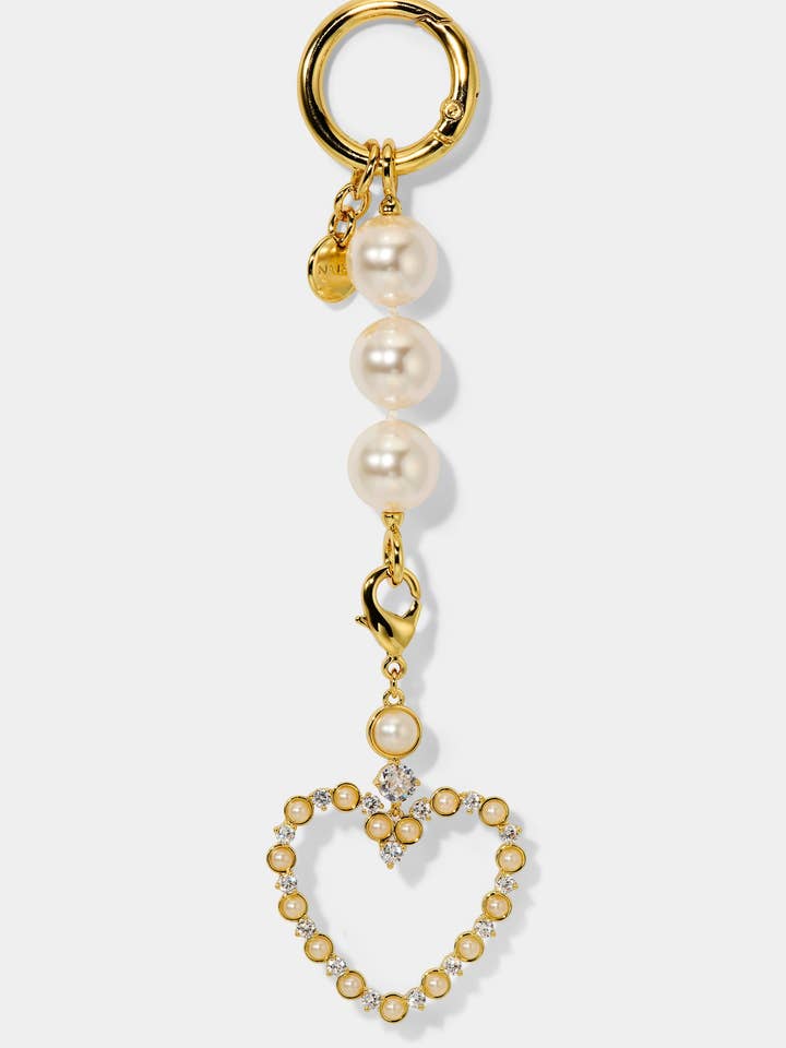 Ciondolo per borsa a forma di cuore con CZ e perle per la vendita all'ingrosso da parte di NADRI