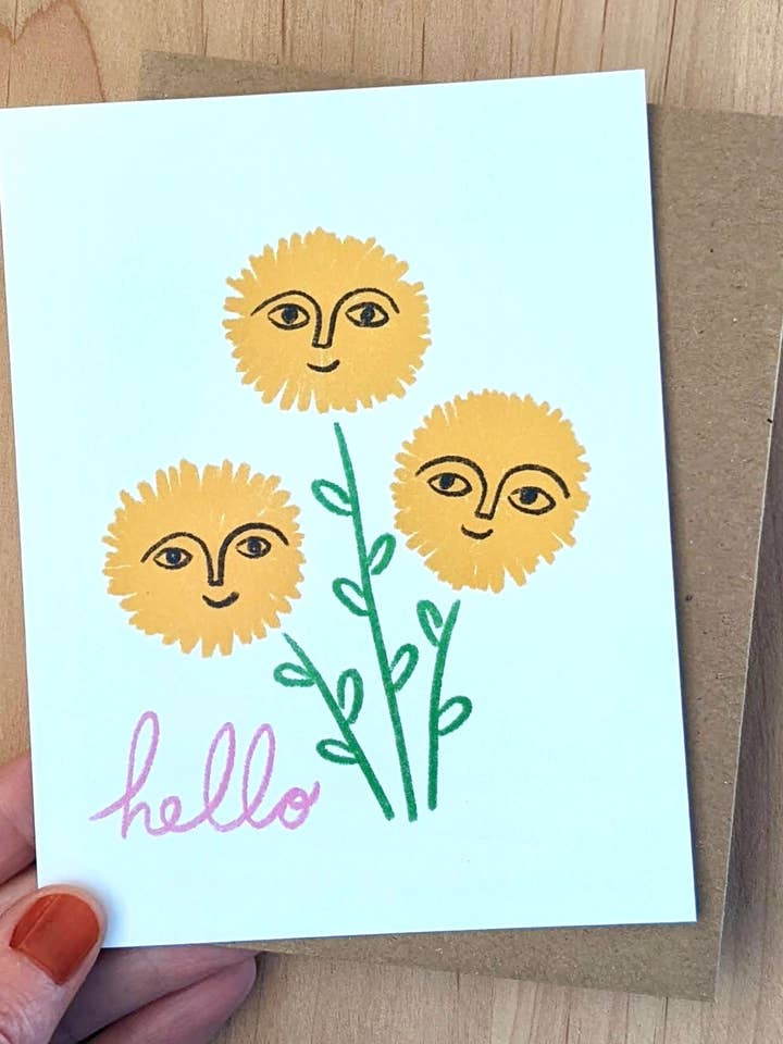 Hello Flowers - greeting card - blank inside - yellow - hi for wholesale by Stephanie Brachmann Studios (formerly Rhino Sky Creations)