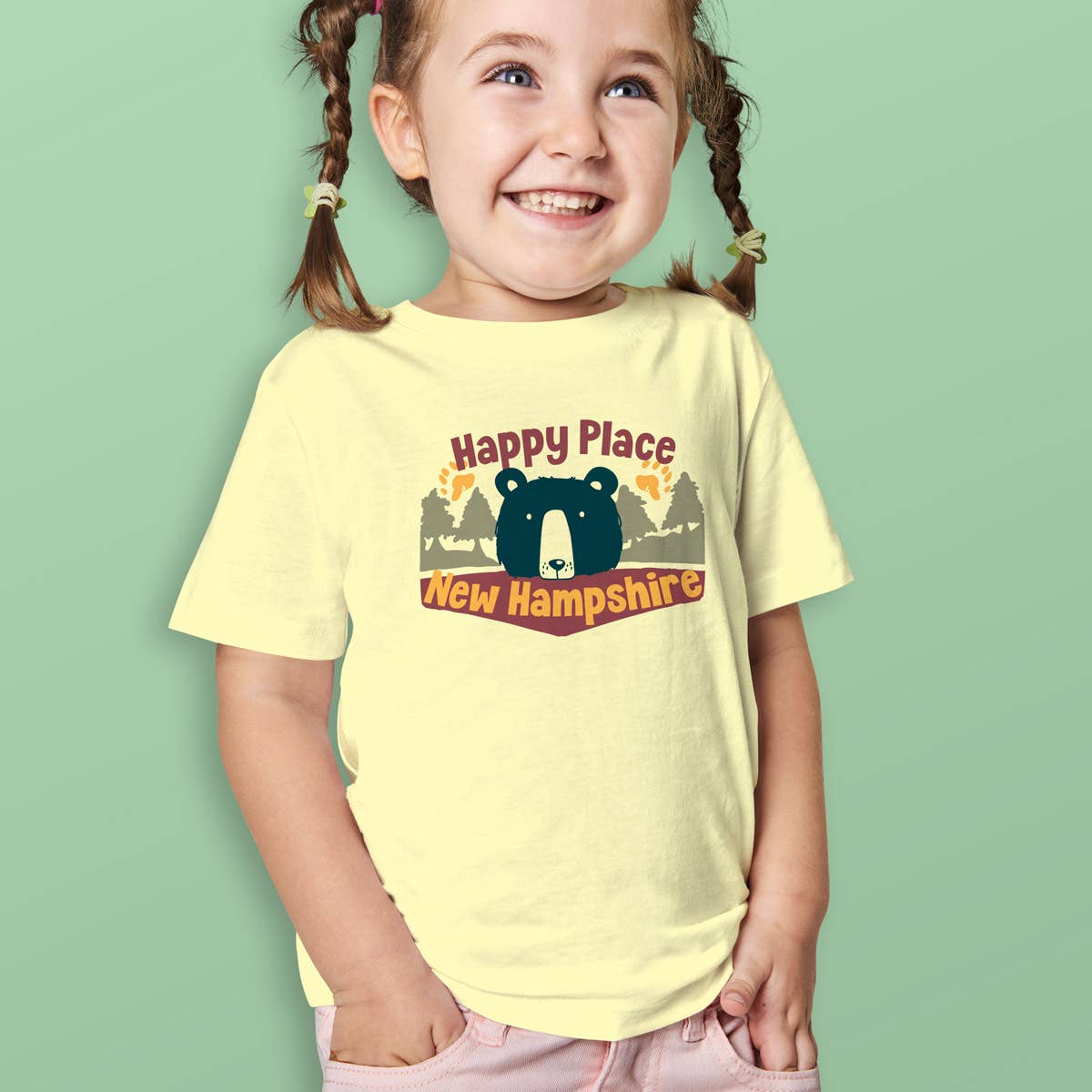 RetroPlanet - Wholesale T-Shirt - Kids - Kids Camp Happy Place Bear T-Shirt Name Drop Toddler 2T-5/60