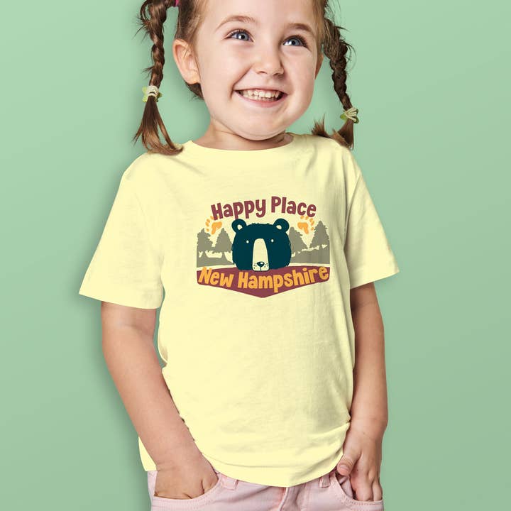 RetroPlanet - Wholesale T-Shirt - Kids - Kids Camp Happy Place Bear T-Shirt Name Drop Toddler 2T-5/6