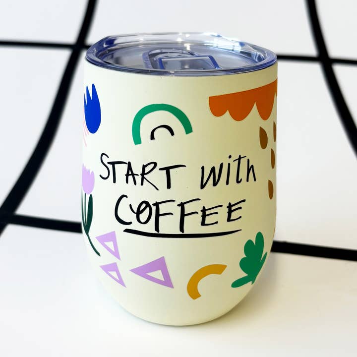 Small Talk Travel Mug 'Start with Coffee for wholesale by House of Disaster