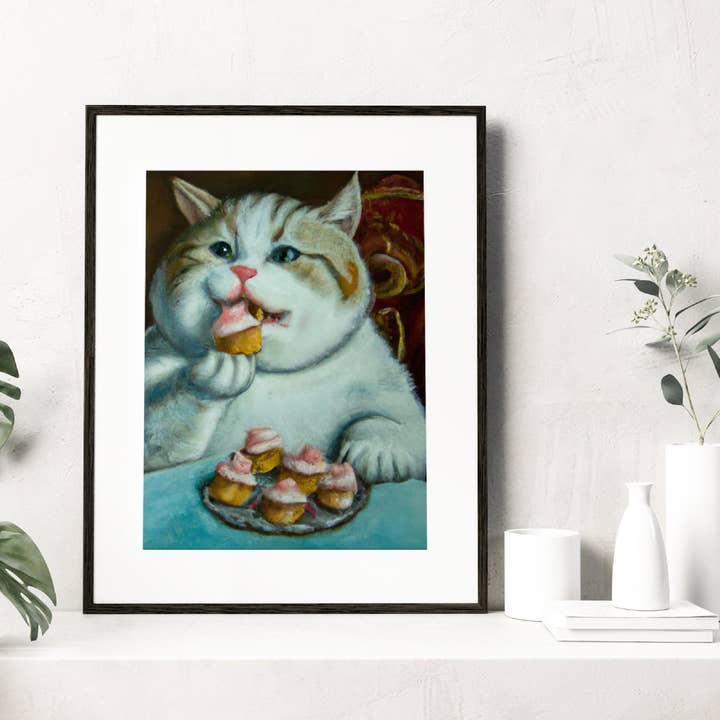 Art Print - Cupcake Kitty Renaissance Fancy Cat for wholesale by The Wolfshop