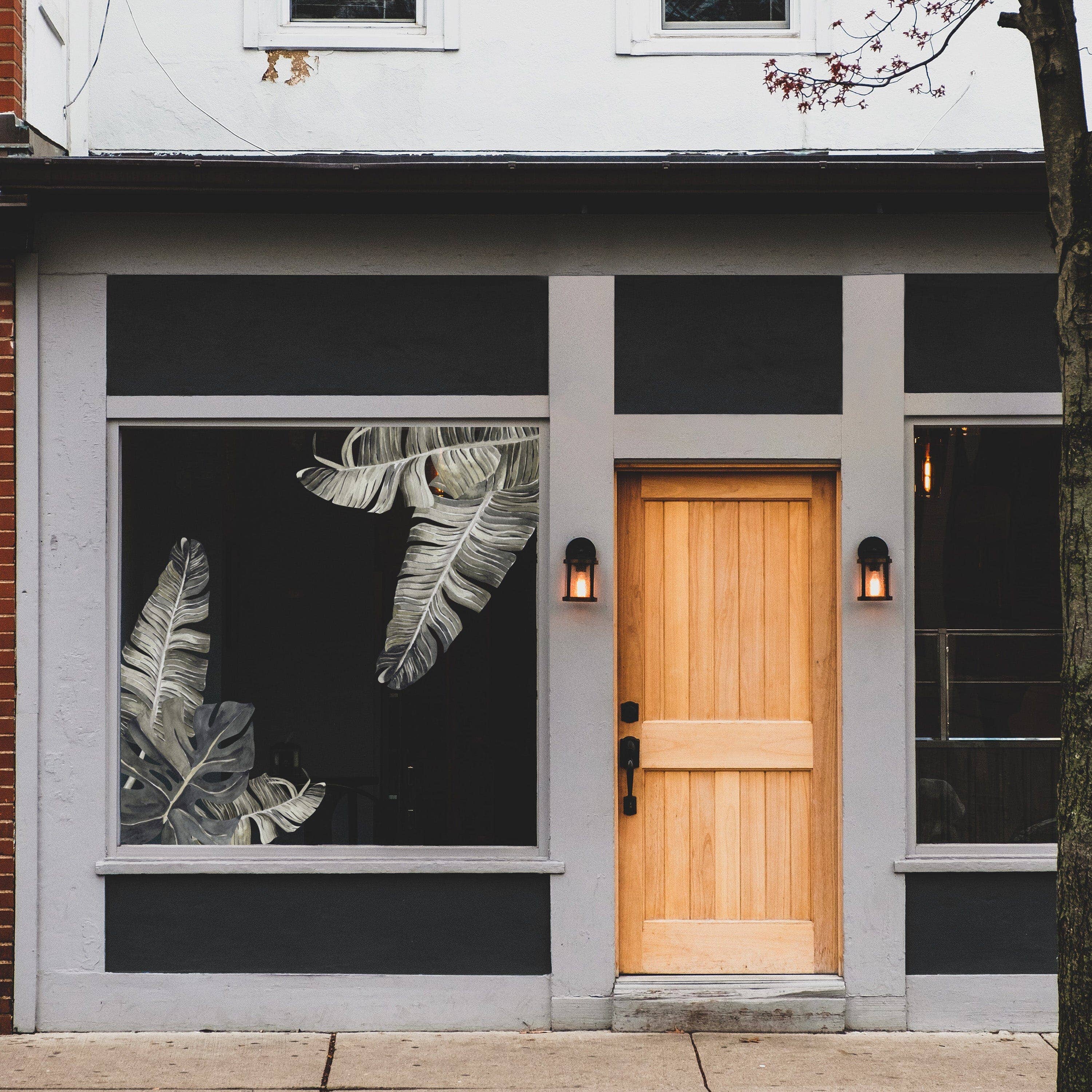 Green Tropic Leaves Window Decals for wholesale on Faire0