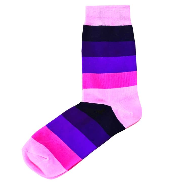 Wystan Multi Stripe Sokker - Lyserød, Sort og Lilla for engroshandel hos Bassin And Brown