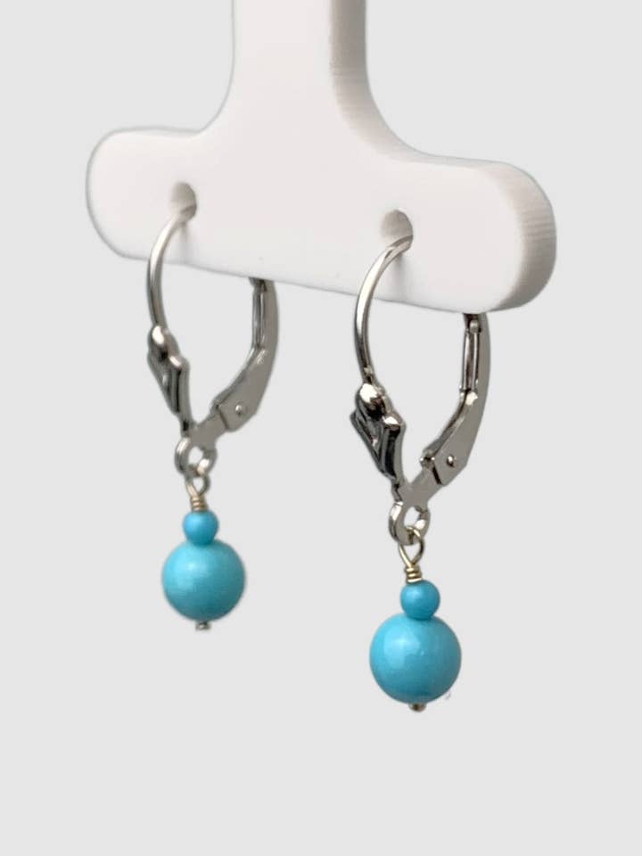 14KW Turquoise Ohrhänger mit 2 Perlen für den Großhandel von Raja Jewels