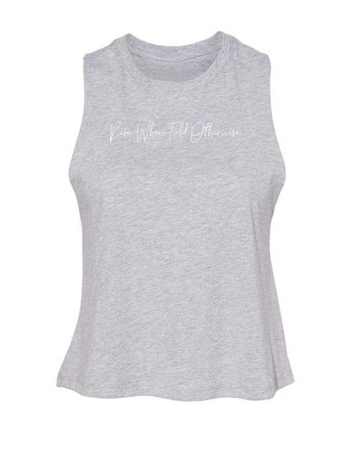 RWTO Script Racerback Crop Tank - Heather Gray for wholesale by RockyGains