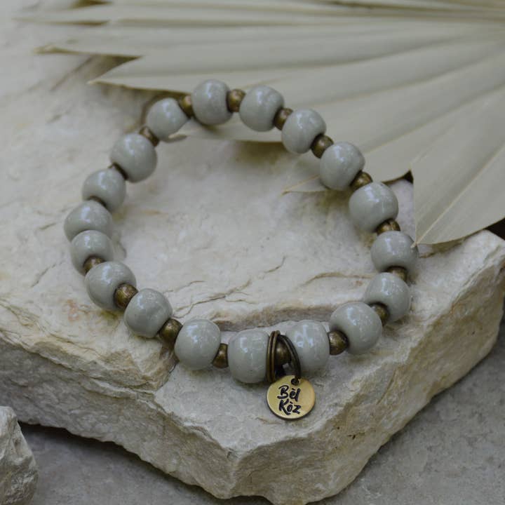 Light Grey | Bel Koz Round Clay Bead Bracelet for wholesale by Bel Koz Haiti