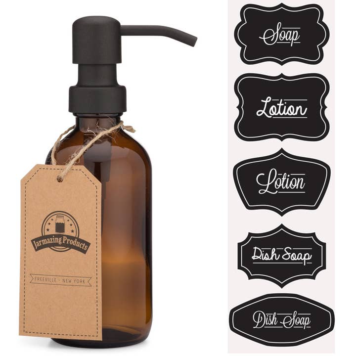 Distribuidor de sabão e loção de garrafa de vidro âmbar de 8 onças - preto por atacado de Jarmazing Products
