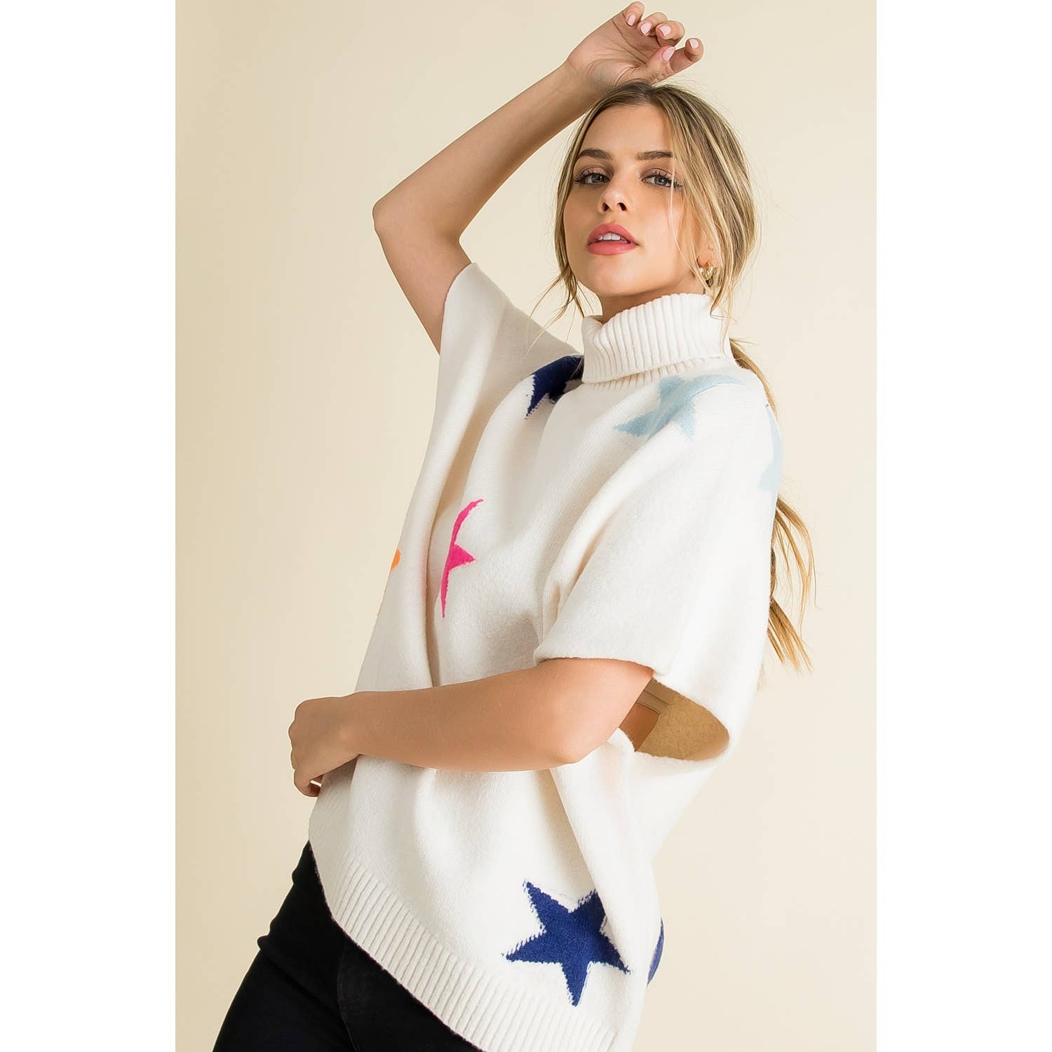 CREAM Star Pattern Poncho for wholesale on Faire8
