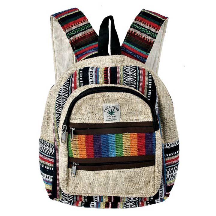 Medium Hemp Rainbow Back Pack for wholesale by Foot Path Trading Co
