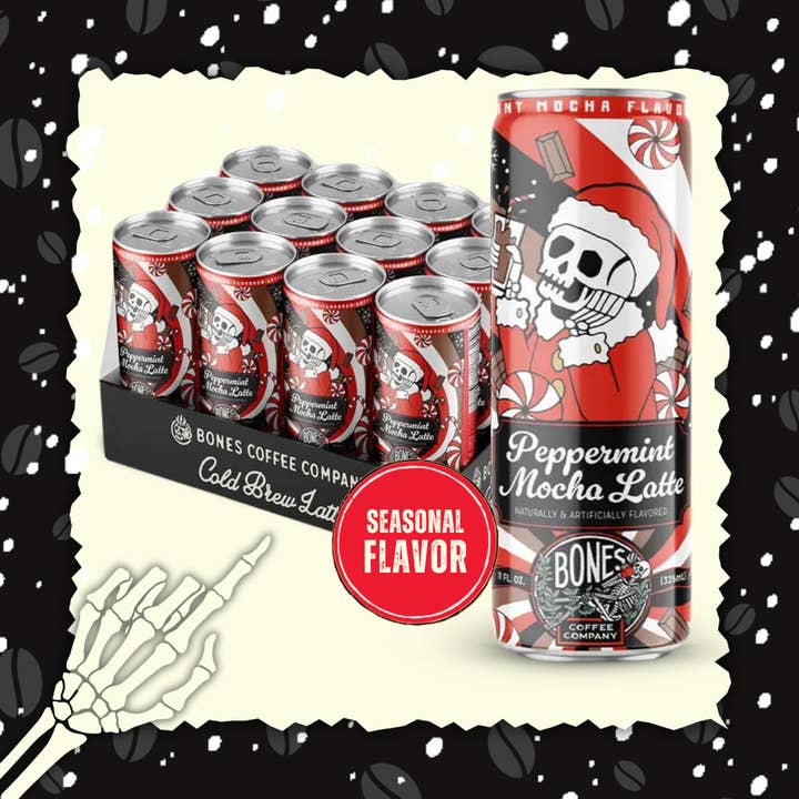 Bones Coffee Company - Wholesale Iced Coffee/Cold Brew - Peppermint Mocha Latte | 12-Pack | Holiday Iced Coffee