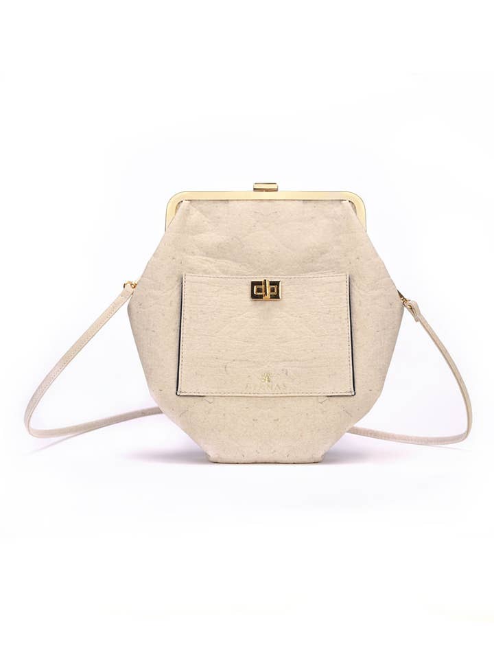 ZEA CLASP CROSSBODY BAG IN PIÑATEX® NATURAL for wholesale by Ayanas