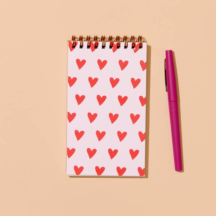 And Here We Are - Wholesale Notebook - Hearts Letterpress Spiral Pocket Size Notebook Valentine's Day Gift - Made in USA - Fathers Day Gift Summer