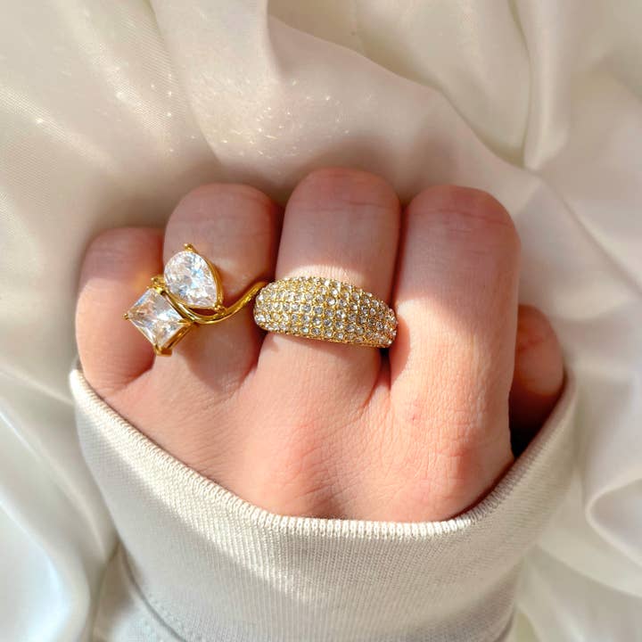 Blueyejewelry - Wholesale Multi-Stone Ring - Diamond Dome Ring - Waterproof Pave CZ Chunky Dome Ring