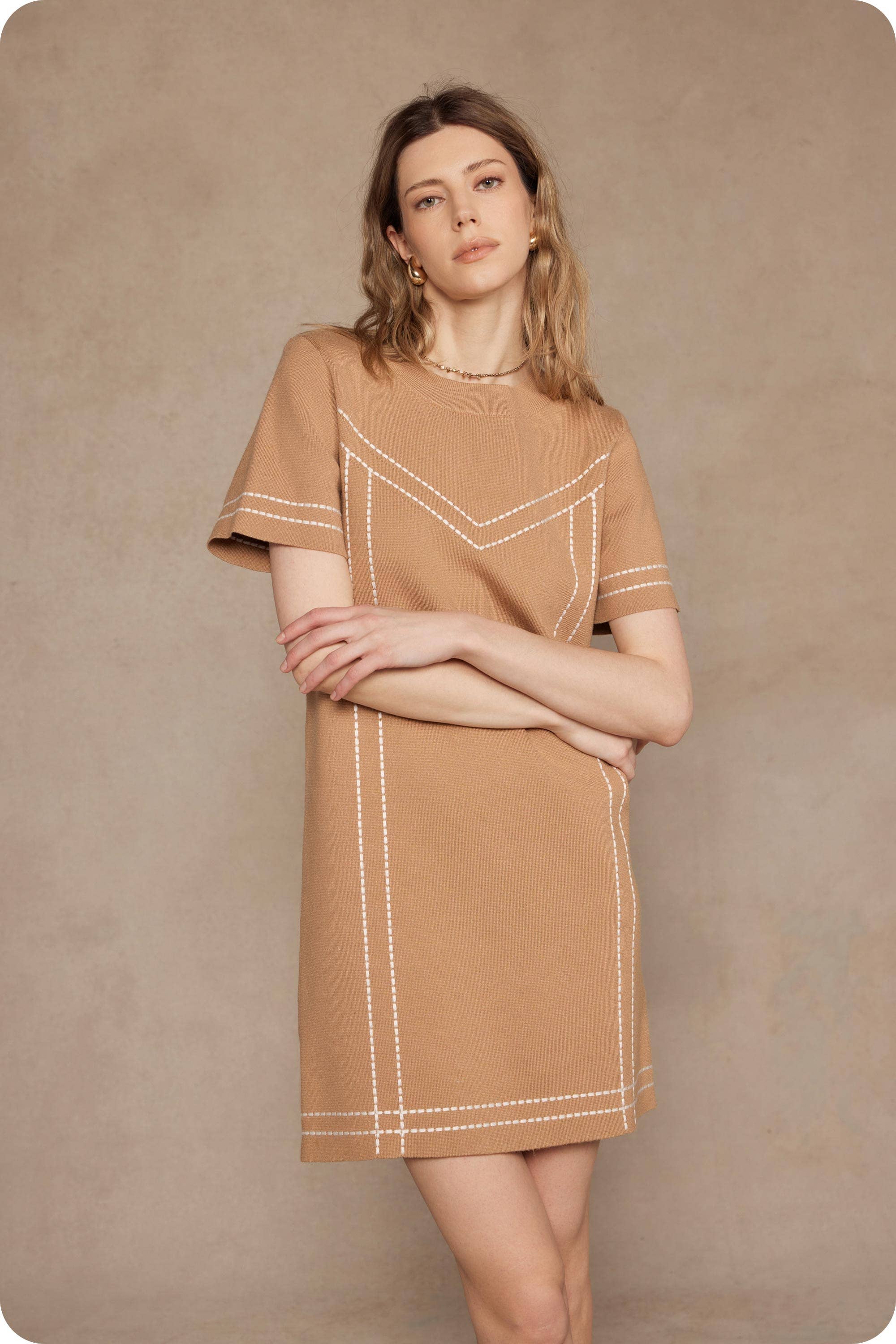 Strut & Bolt - Wholesale Dress - Women's - Thick Stitch Embroidery Knit Tee Mini Dress11