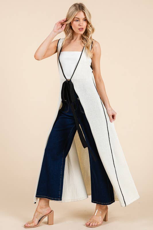 Cream Plus Maxi Front Tie Cardigan Vest OC50716PL for wholesale on Faire9