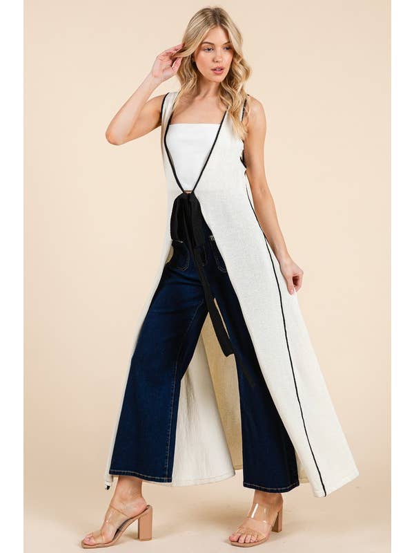 Cream Plus Maxi Front Tie Cardigan Vest OC50716PL for wholesale on Faire9