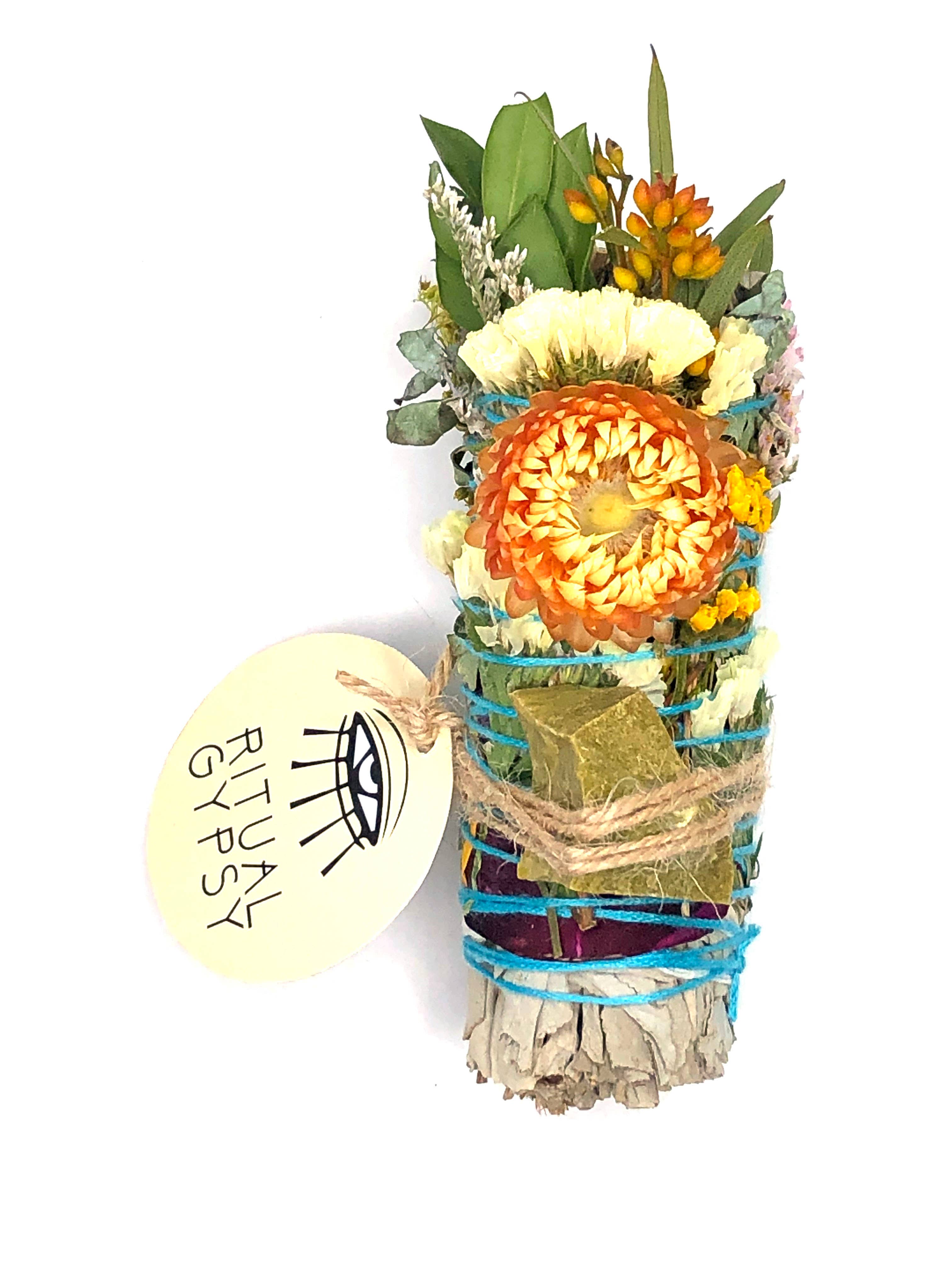 RITUAL GYPSY SAGE WANDS - Vendita all'ingrosso Salvia - BACCHETTE RITUALI SALVIA DA 4" (24 OPZIONI DI CRISTALLO)10