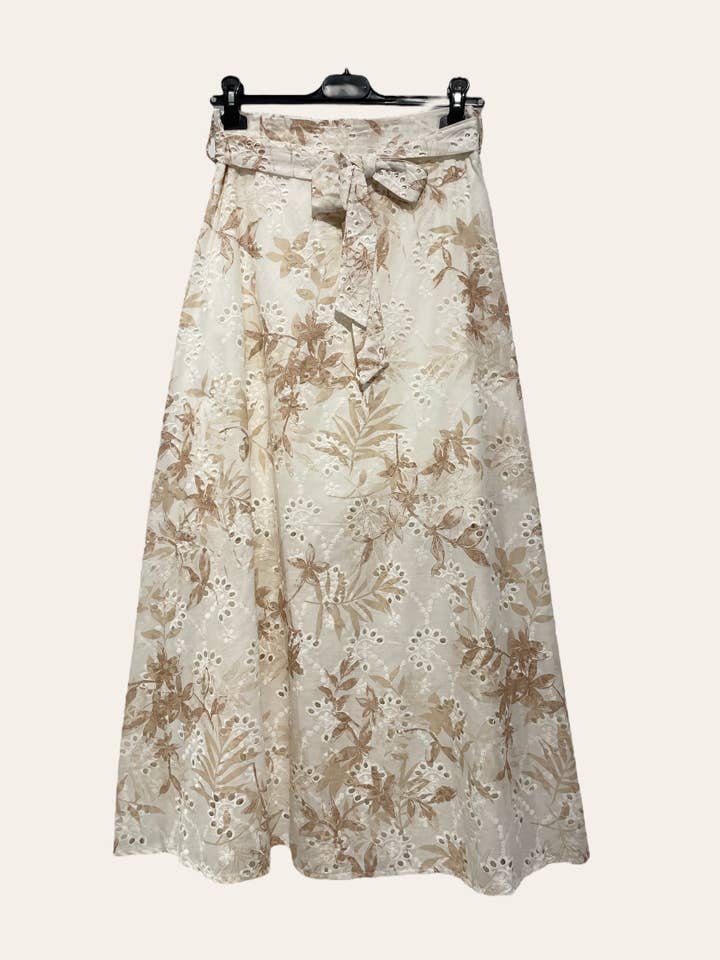 Nota bene - Wholesale Skirt - Women's - Long printed skirt with eyelet embroidery
