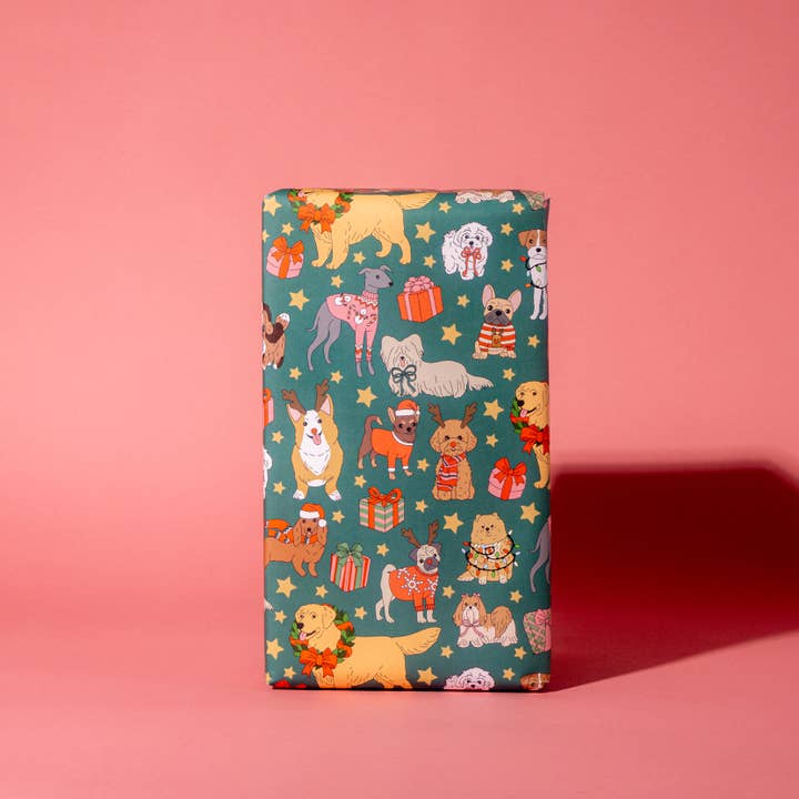 Illustrating Amy - Wholesale Wrapping Paper Roll - Holiday Dogs Gift Wrap Rolls