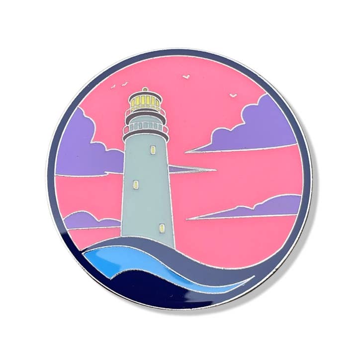 Pink Lighthouse Scene Enamel Pin for wholesale by Dream Maker Pins