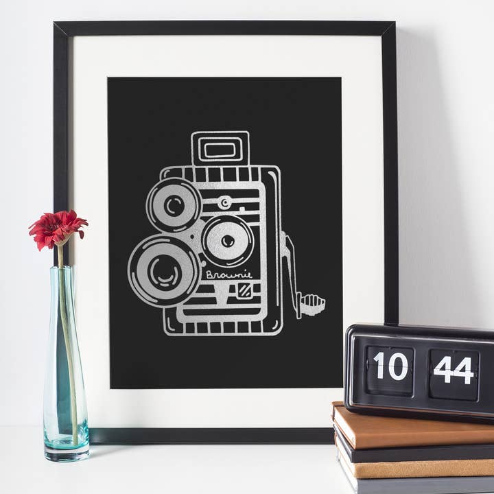 Silver Foil Brownie Camera Print for wholesale by Ren Butler Design
