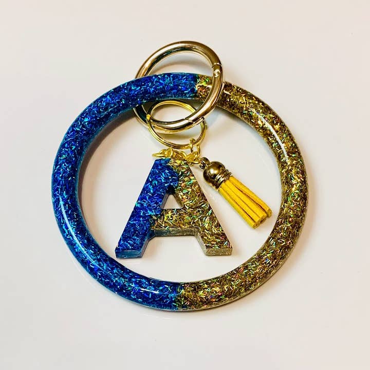 Blue & Gold Glitter Keychain Bangle Bracelet Set for wholesale by Shop Drip Express