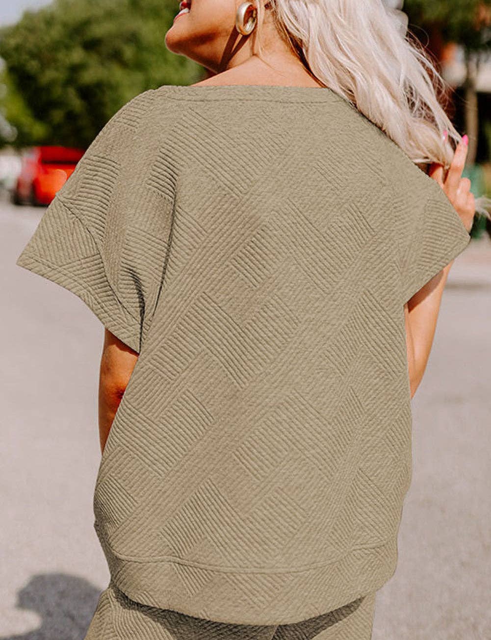 FULL TIME PURCHASE - Wholesale Lounge Set - Women's - Textured Loose Fit T Shirt and Drawstring Pants Set11