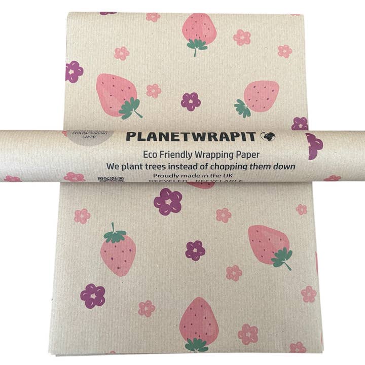 Strawberries Recycled Kraft Wrapping Paper Gift Wrap for wholesale by PlanetWrapIt
