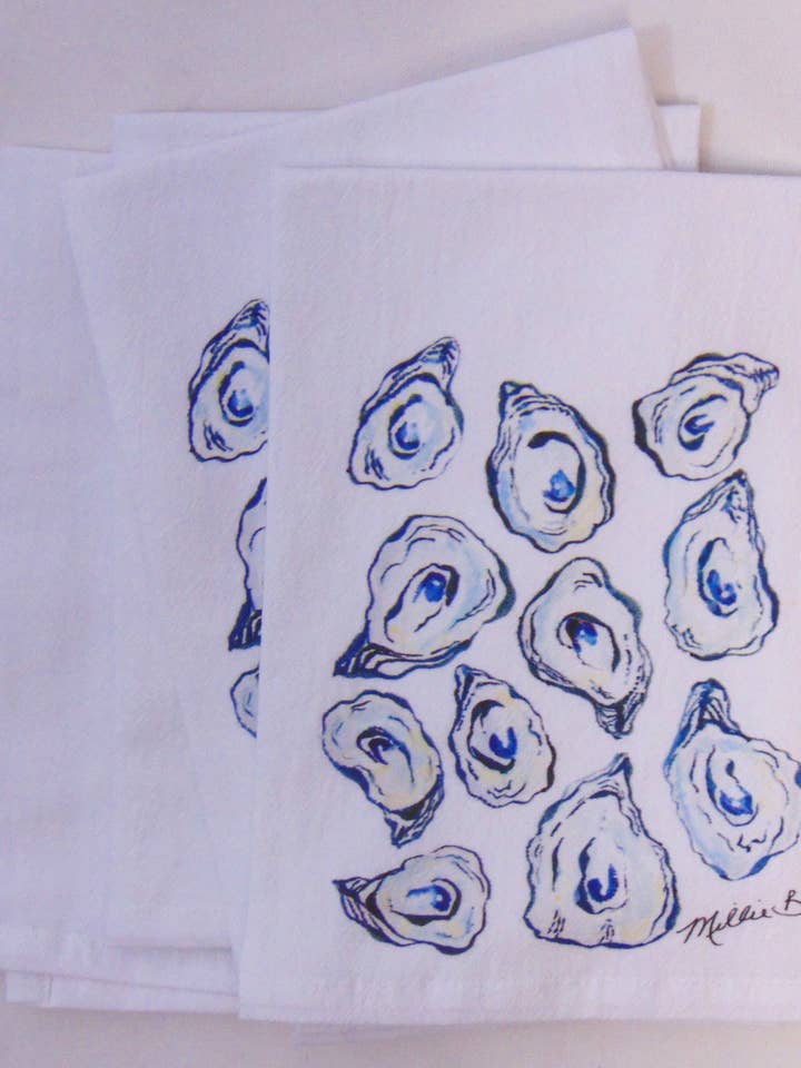 Begrænset udgave Oyster Life Flour Sack Servietter for engroshandel hos Lowcountry Linens