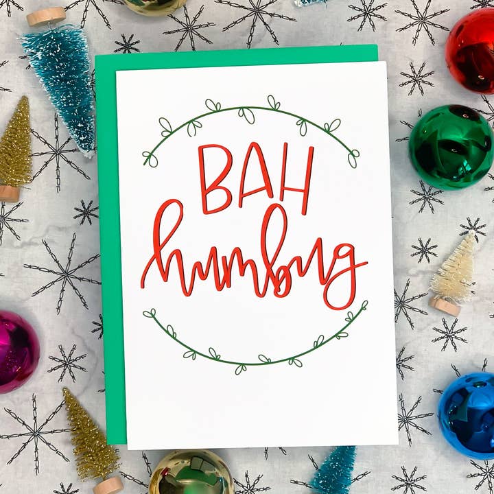 Bah Humbug Funny Christmas Card by Stonedonut Design for wholesale by Stone Donut Design, LLC