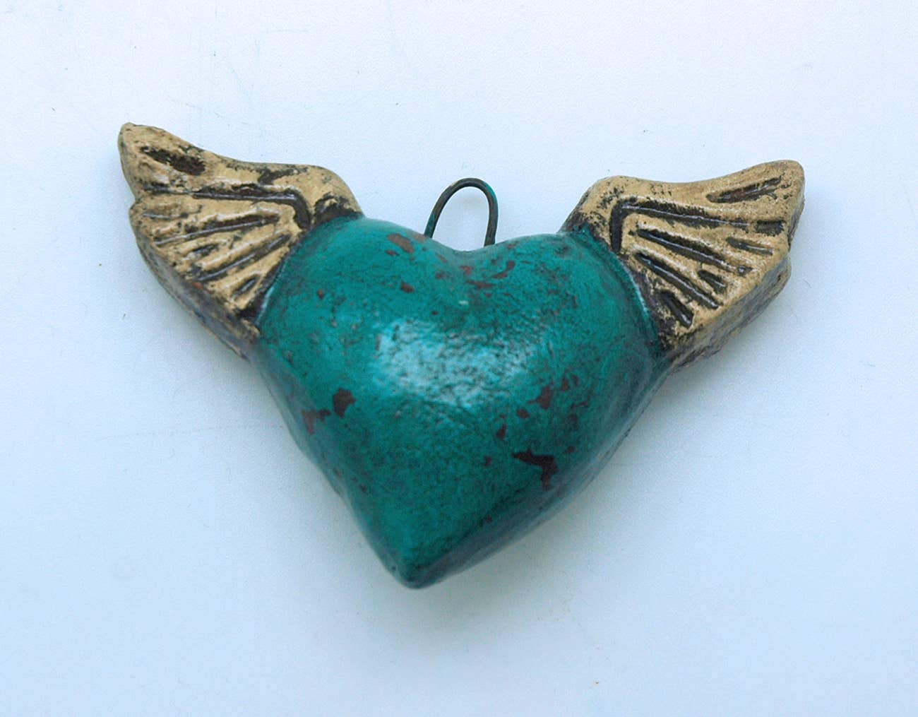 Contreras Designs - Wholesale Decorative Figurine - MXDH13- Mini Clay Turquoise Heart with Wings1