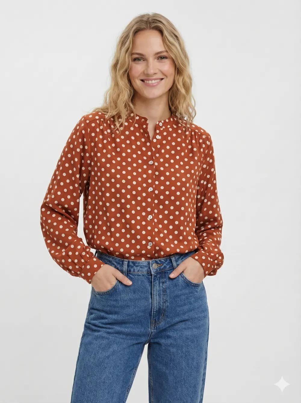 Mimi & Gogo - Wholesale Button Down Shirt - Women's - Printed Cotton Polka Dot Shirt6