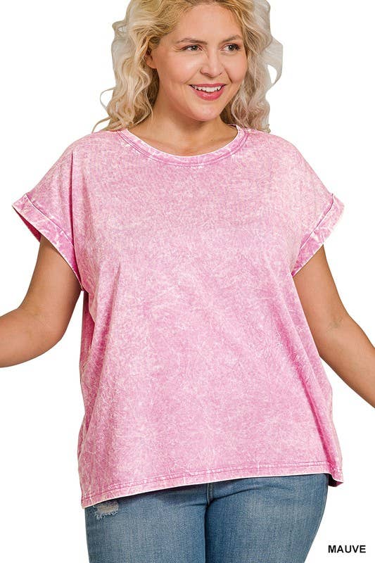 Vanilla Monkey - Vente Haut en maille – femme - T-shirt à manches courtes pliées, col rond, effet froissé Plus9