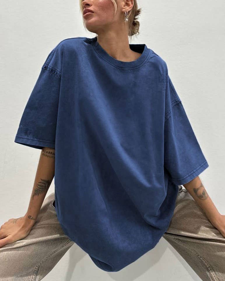 Rosa Clothing - Wholesale T-Shirt - Women's - Washed Distressed Crewneck Brushed T-Shirt4