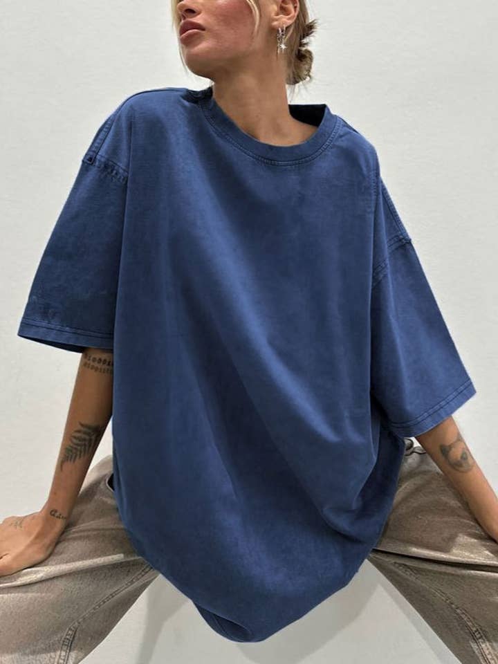 Rosa Clothing - Wholesale T-Shirt - Women's - Washed Distressed Crewneck Brushed T-Shirt4