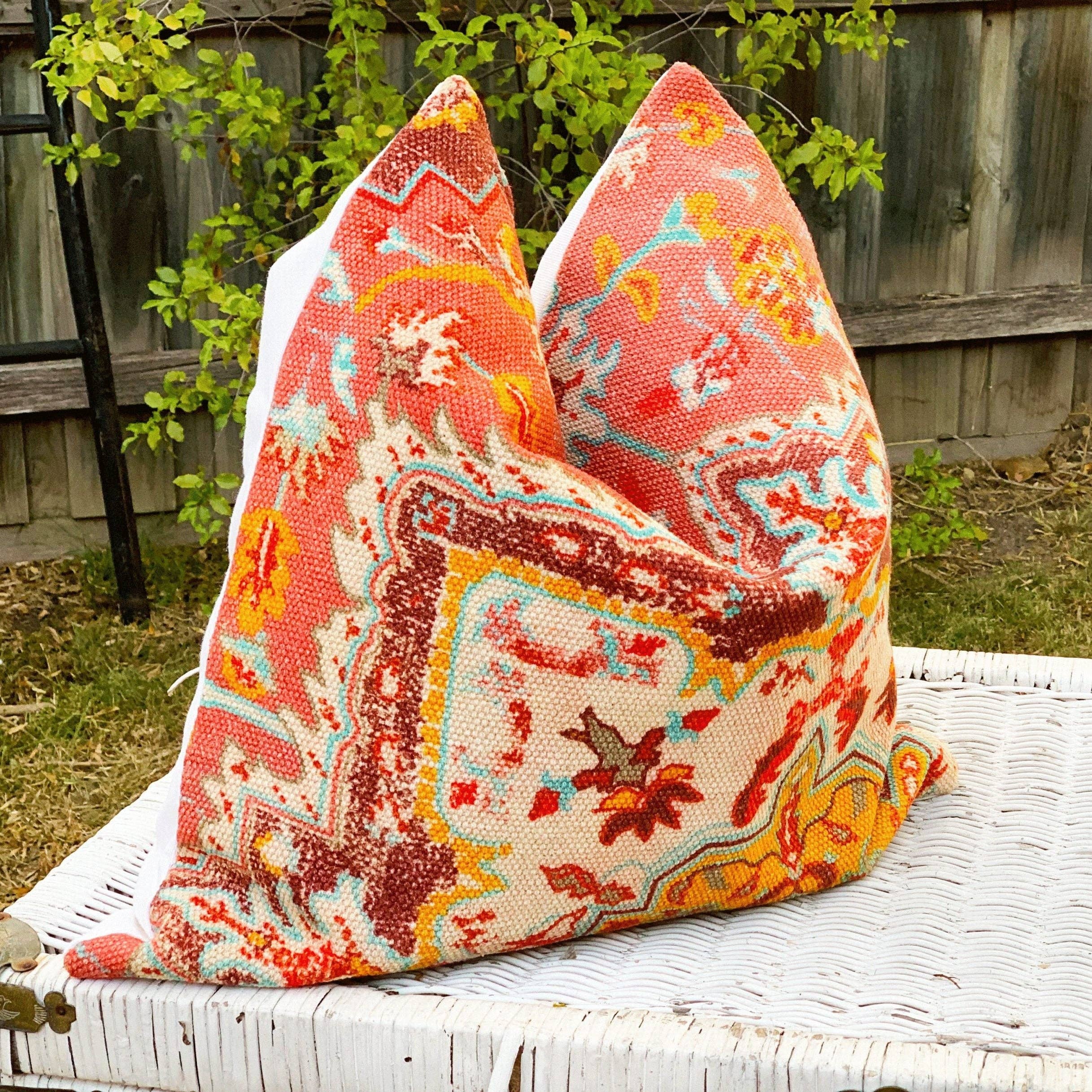 Glamthread - Vente Housse de coussin - Housse de Coussin Marocain en Lin - Kilim Géométrique2