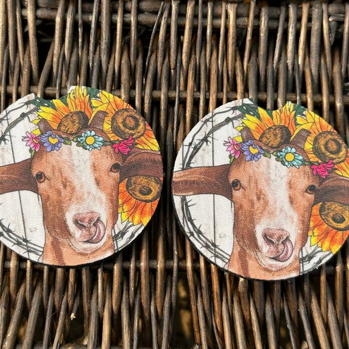 Sous-verres Sunflower Goat Car pour la vente par Evie Rose