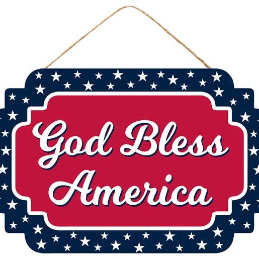 General Wholesale Inc - Wholesale Sign - 12.5"L X 8"H MDF GOD BLESS AMERICA - RED/WHITE/BLUE - AP8300