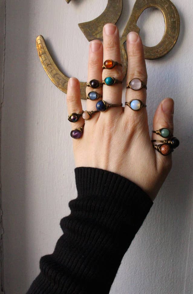 Gratefully Dreaming - Wholesale Cocktail/Statement Ring - Antique Brass Wire Wrapped Gemstone Rings