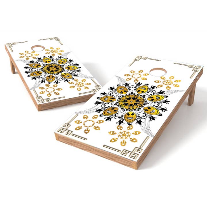 Witgele cornhole-wikkels met bloemen - Cornhole-wraps - Cornhole-huiden - Vinylfolie - Gelamineerde set voor wholesale door Cornhole Stop, LLC