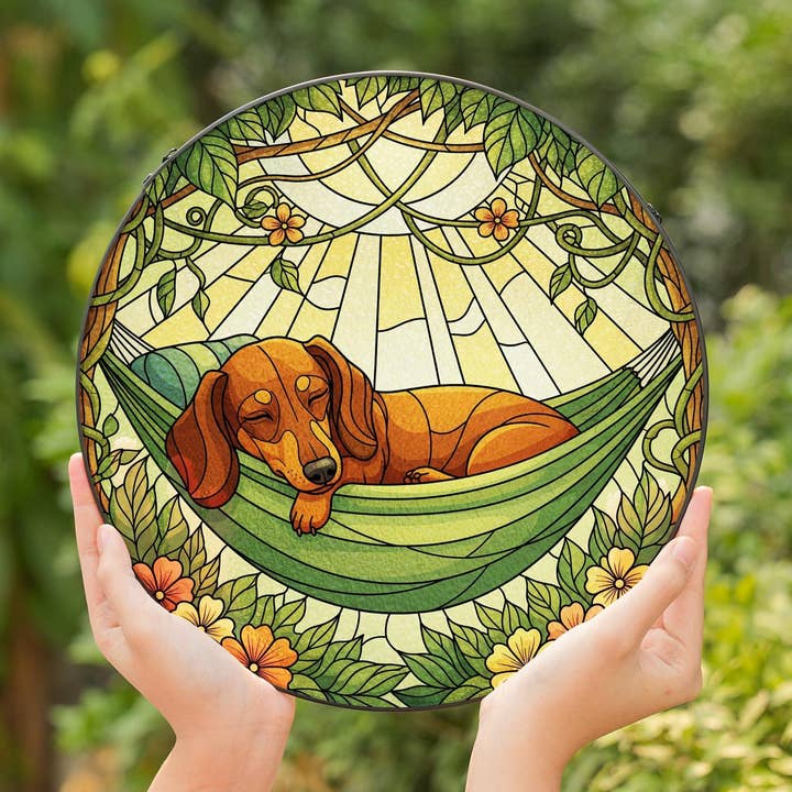 Dachshund Stained Glass Suncatcher, Relaxing Puppy Decor for wholesale by NVC Ecommerce LLC