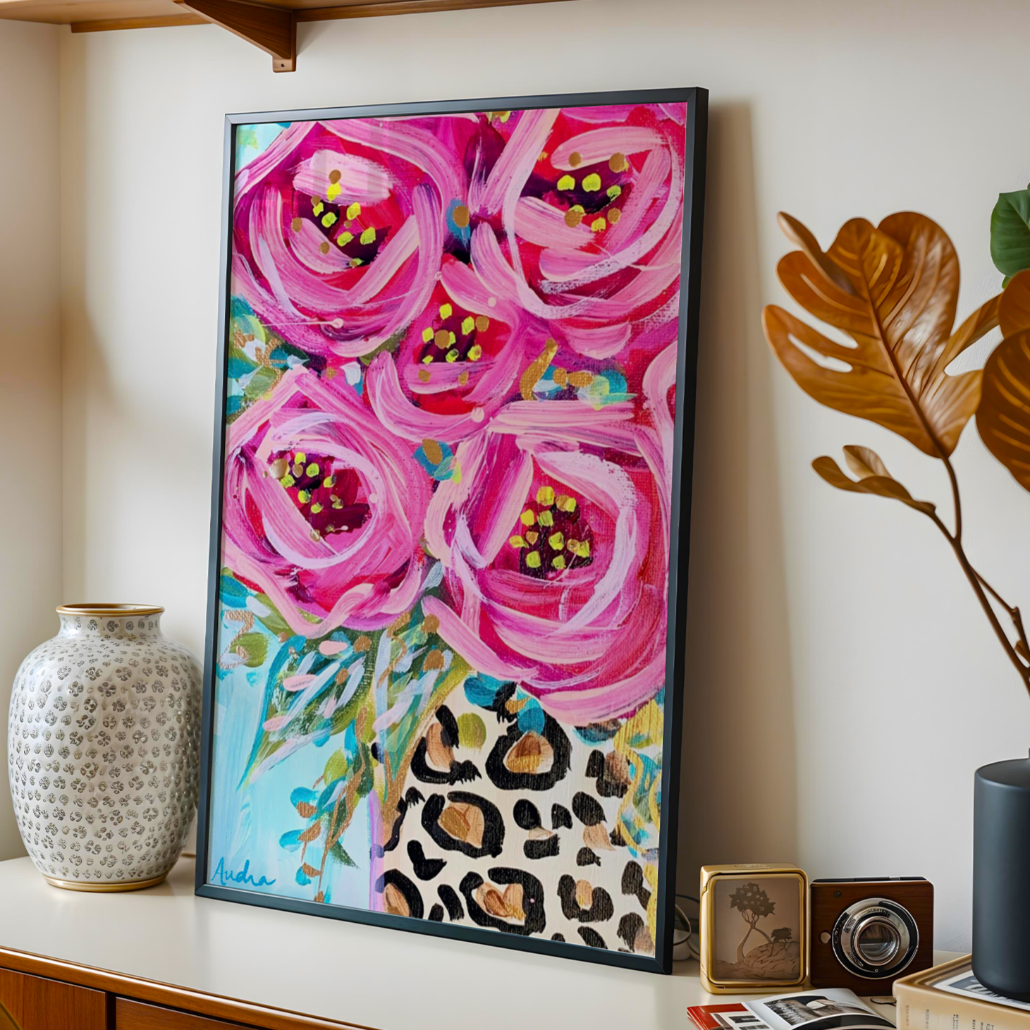 Audra Style - Wholesale Art Print - Roses Leopard Floral Art Print, Cheetah Maximalist Art, Dopamine Decor, Trendy Colorful Wall Poster1