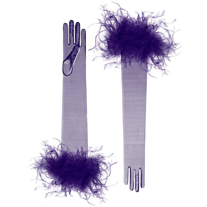 Sophia | Tulle Opera Glove with Ostrich Feathers for wholesale by Cornelia James